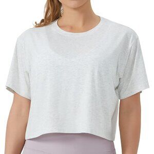 Women's Workout Crop Top T-Shirt Short Sleeve Yoga Running Cropped Tee-White